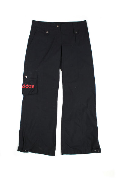 Vintage 00's Adidas black cargo trouser with multiple pockets and red printed logo. 