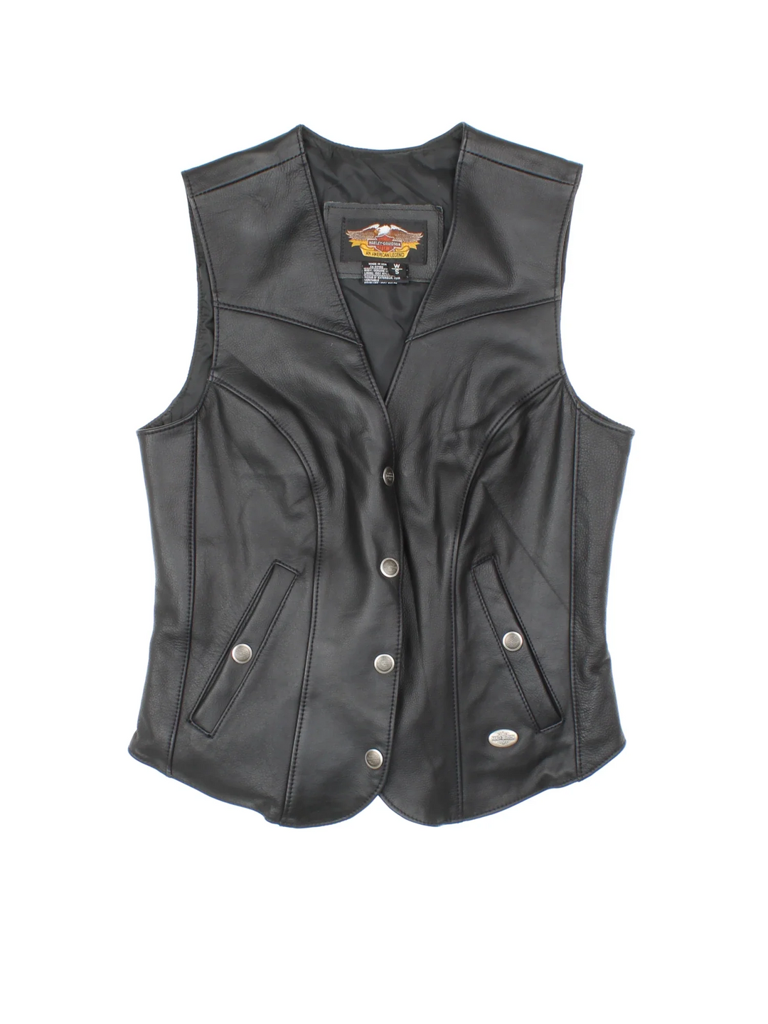 Vintage Harley-Davidson Waistcoat in a black colourway. Buttons up and has side pockets, fully lined.