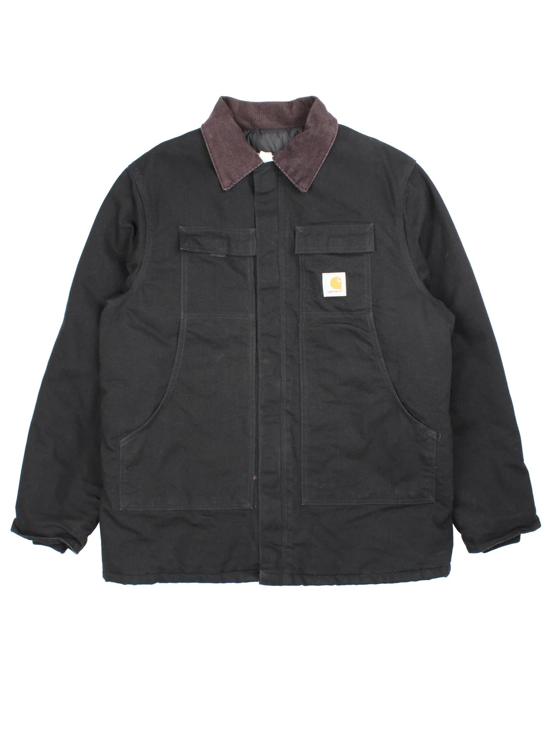 Carhartt Arctic Jacket in a black colourway. Zips up and has multiple pockets, insulated with a quilted lining, and has the logo embroidered on the front.