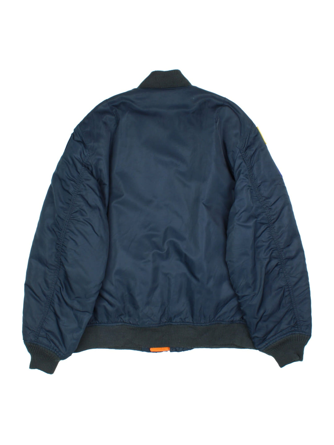Vintage College Park Fire Department MA1 Reversible Bomber Jacket in either a blue or orange colourway options. Zips up and has side pockets, insulated, and has badge logos embroidered on the front and sleeves.