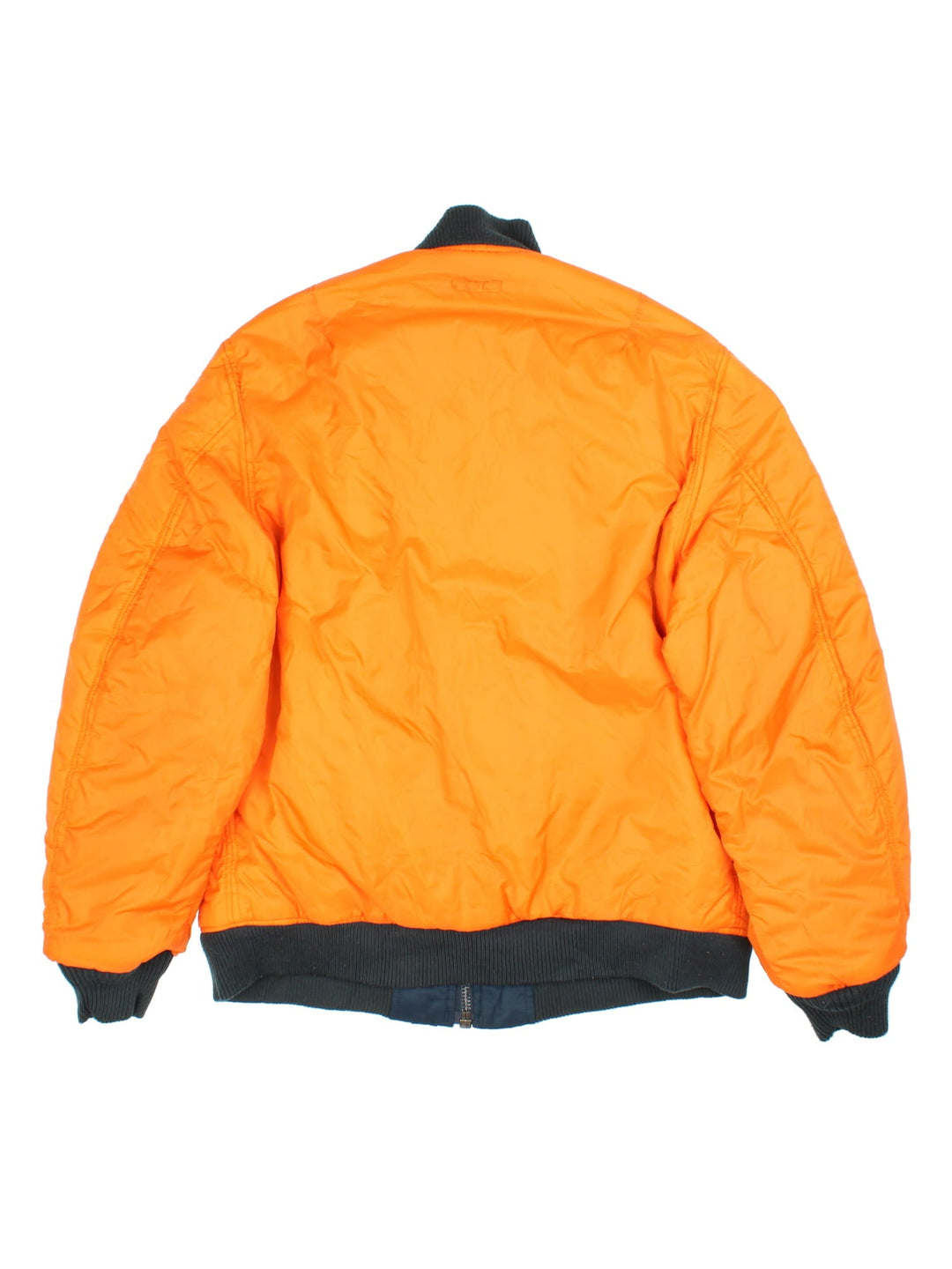 Vintage College Park Fire Department MA1 Reversible Bomber Jacket in either a blue or orange colourway options. Zips up and has side pockets, insulated, and has badge logos embroidered on the front and sleeves.