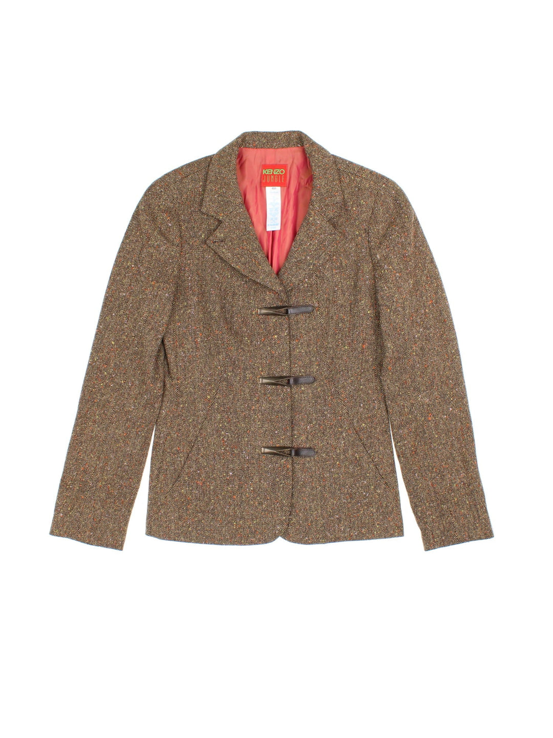 Vintage Kenzo Tweed Blazer in a brown colourway. Three clasp closure, has side pockets, and a big collar.