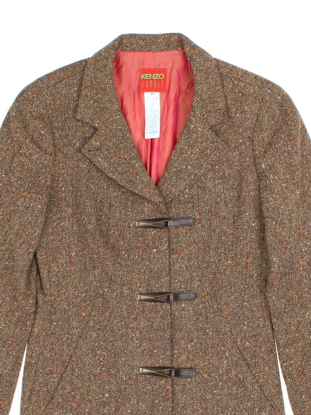 Vintage Kenzo Tweed Blazer in a brown colourway. Three clasp closure, has side pockets, and a big collar.