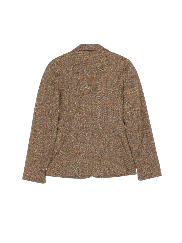 Vintage Kenzo Tweed Blazer in a brown colourway. Three clasp closure, has side pockets, and a big collar.