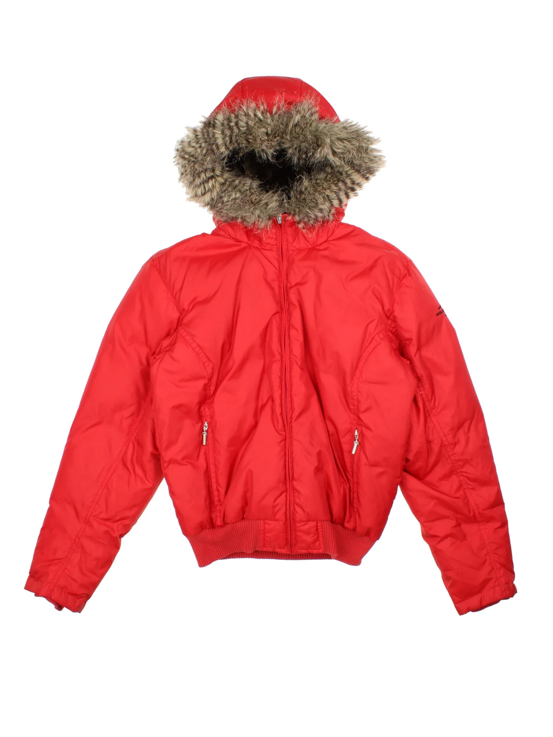 Ralph Lauren Parka Jacket in a red colourway with faux fur hood and full zip up front. Two zip pockets on the front and small classic brand name and logo on the sleeve.