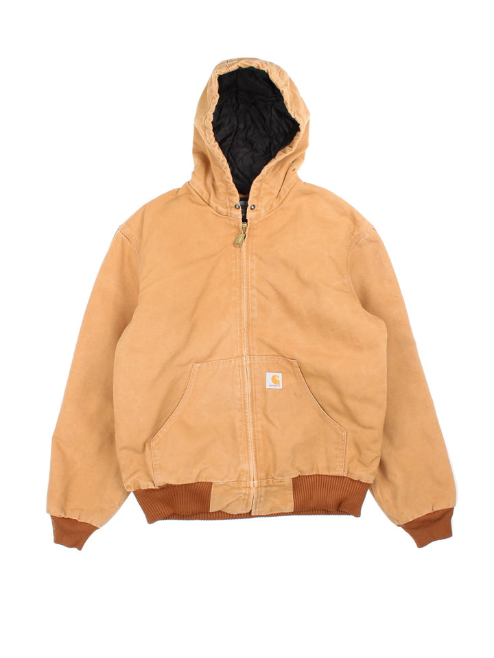 Carhartt Active Jacket in a brown colourway. Zips up and has side pockets, hooded, and has the logo embroidered on the front.