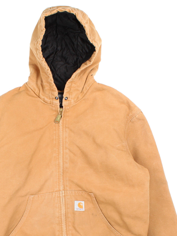 Carhartt Active Jacket in a brown colourway. Zips up and has side pockets, hooded, and has the logo embroidered on the front.