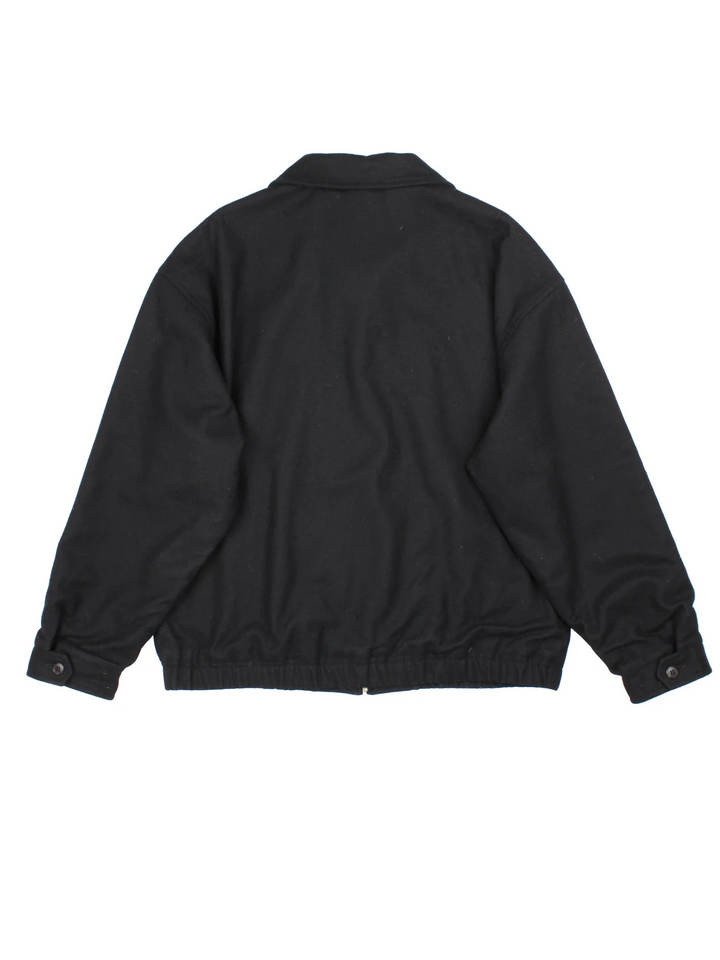 Pendleton  Virgin Wool Harrington Jacket  in a black colourway. Zips up, with side pockets and elasticated hems/cuffs..