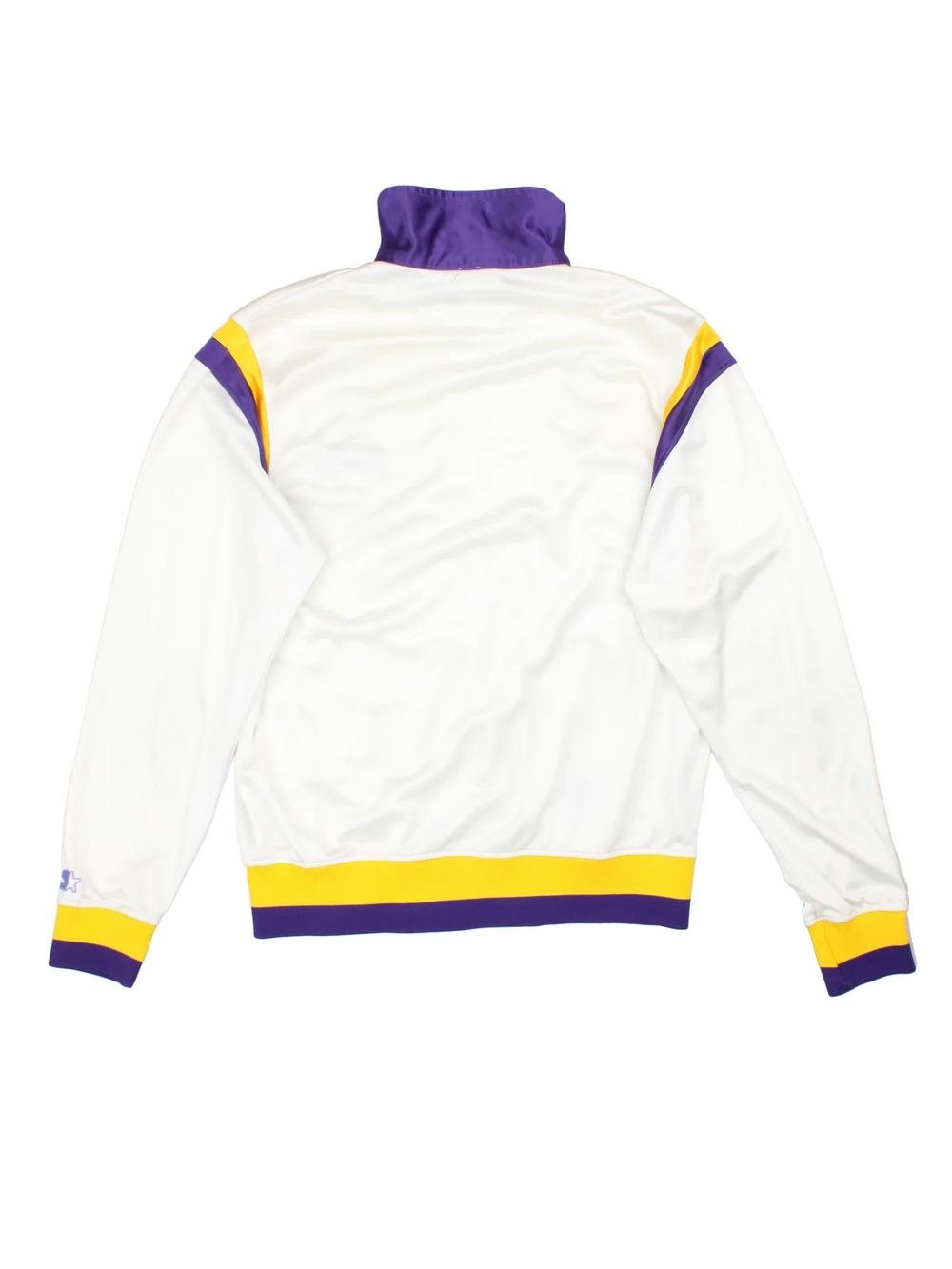 90's Los Angeles Lakers Starter Tracksuit Jacket in a white colourway with yellow and purple team colour detailing. Zip up closure, has side pockets, and the logo embroidered on the front.
