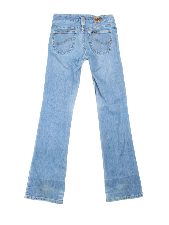 Lee Flared Jeans in blue colourway, with multiple pockets, contrast stitching and embroidered branding on the back.