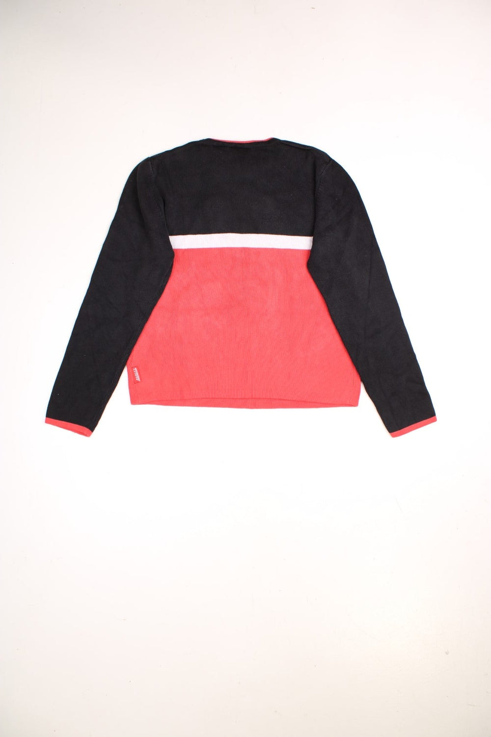 Harley-Davidson cotton crew knit jumper in a red colourway with a white stripe and embroidered logo in the centre.