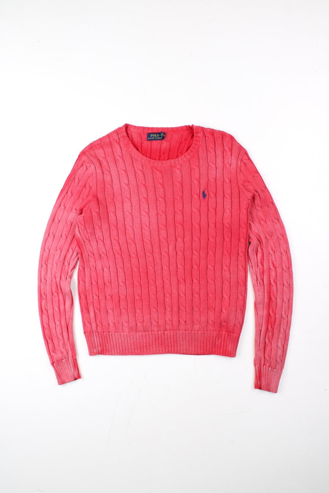 Ralph Lauren Cable Knit Jumper in a red colourway. Crew neck, with embroidered logo on front.