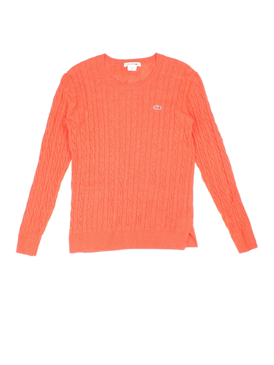 Lacoste Cable Knit Jumper in a orange colourway with embroidered logo on the front.