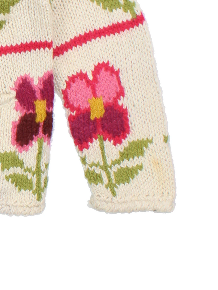 Vintage 90's Express Tricot Flower Cardigan in a tan colourway with button up closure and flowers all over.