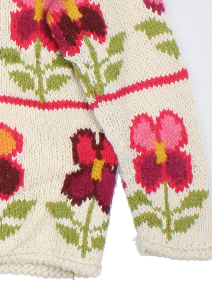 Vintage 90's Express Tricot Flower Cardigan in a tan colourway with button up closure and flowers all over.