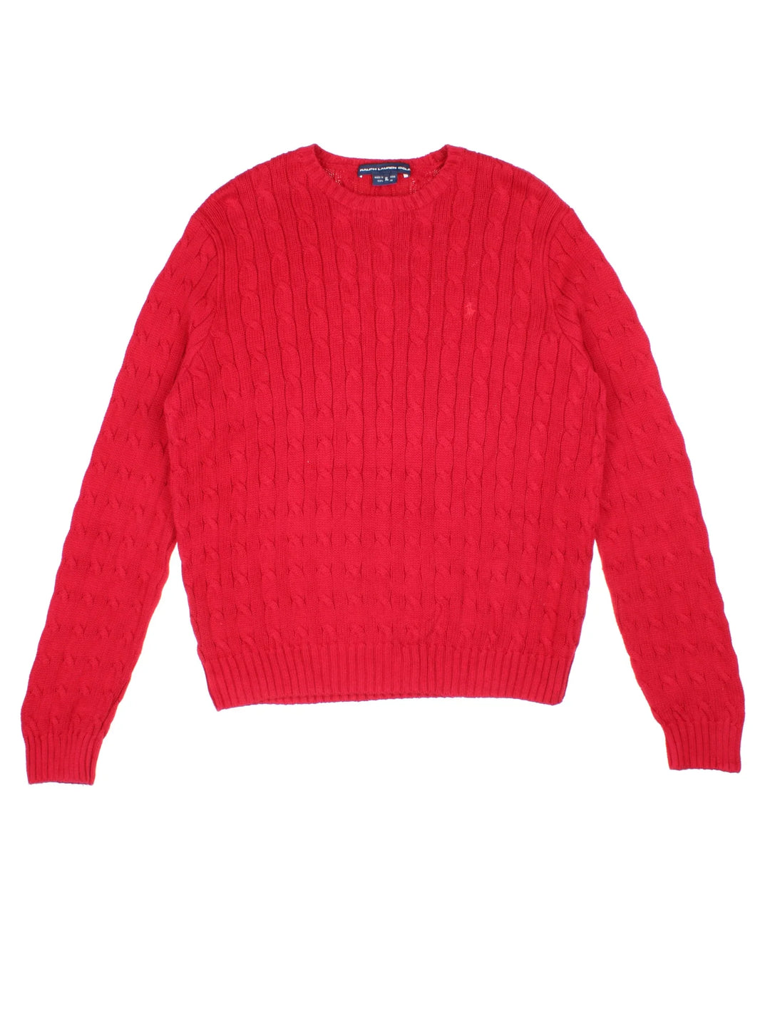 Ralph Lauren Cable Knit Sweater in a red colourway with the logo embroidered on the front.