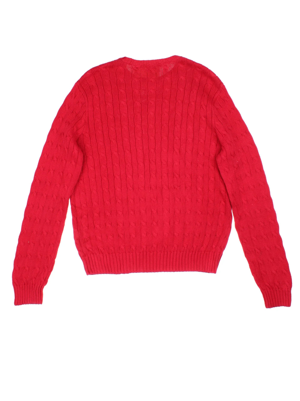 Ralph Lauren Cable Knit Sweater in a red colourway with the logo embroidered on the front.