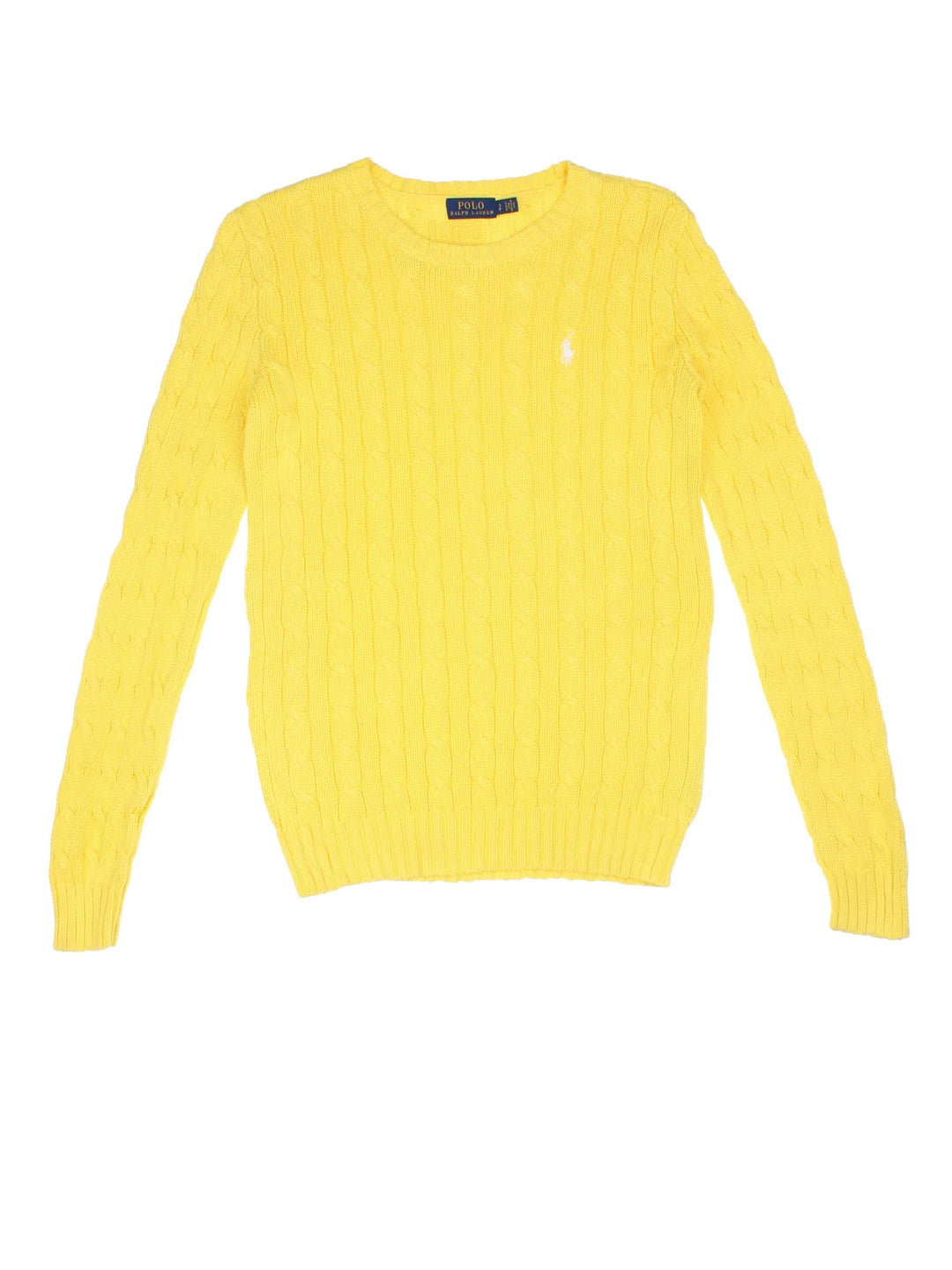 Ralph Lauren Cable Knit Sweater in a yellow colourway with the logo embroidered on the front.