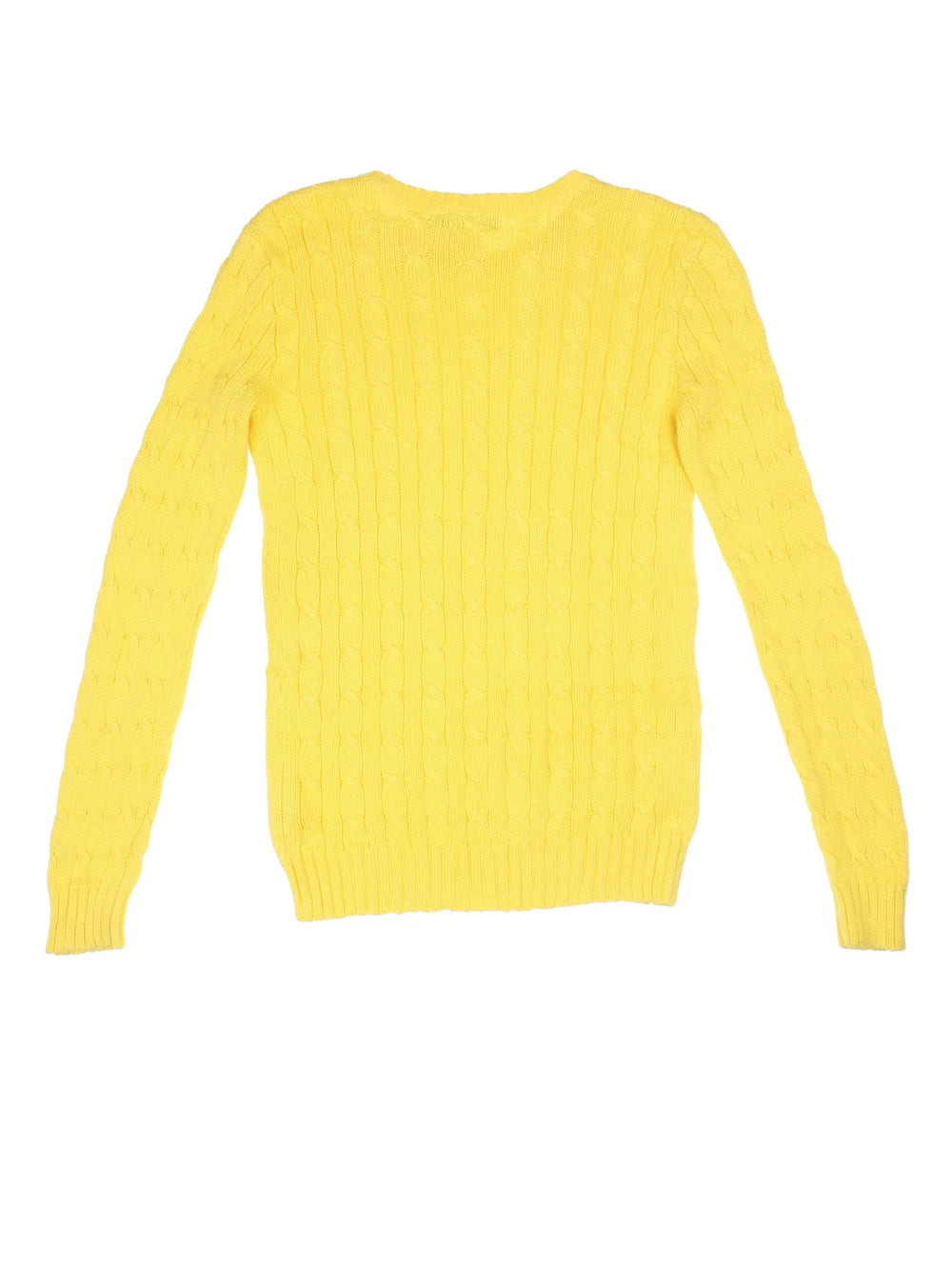 Ralph Lauren Cable Knit Sweater in a yellow colourway with the logo embroidered on the front.