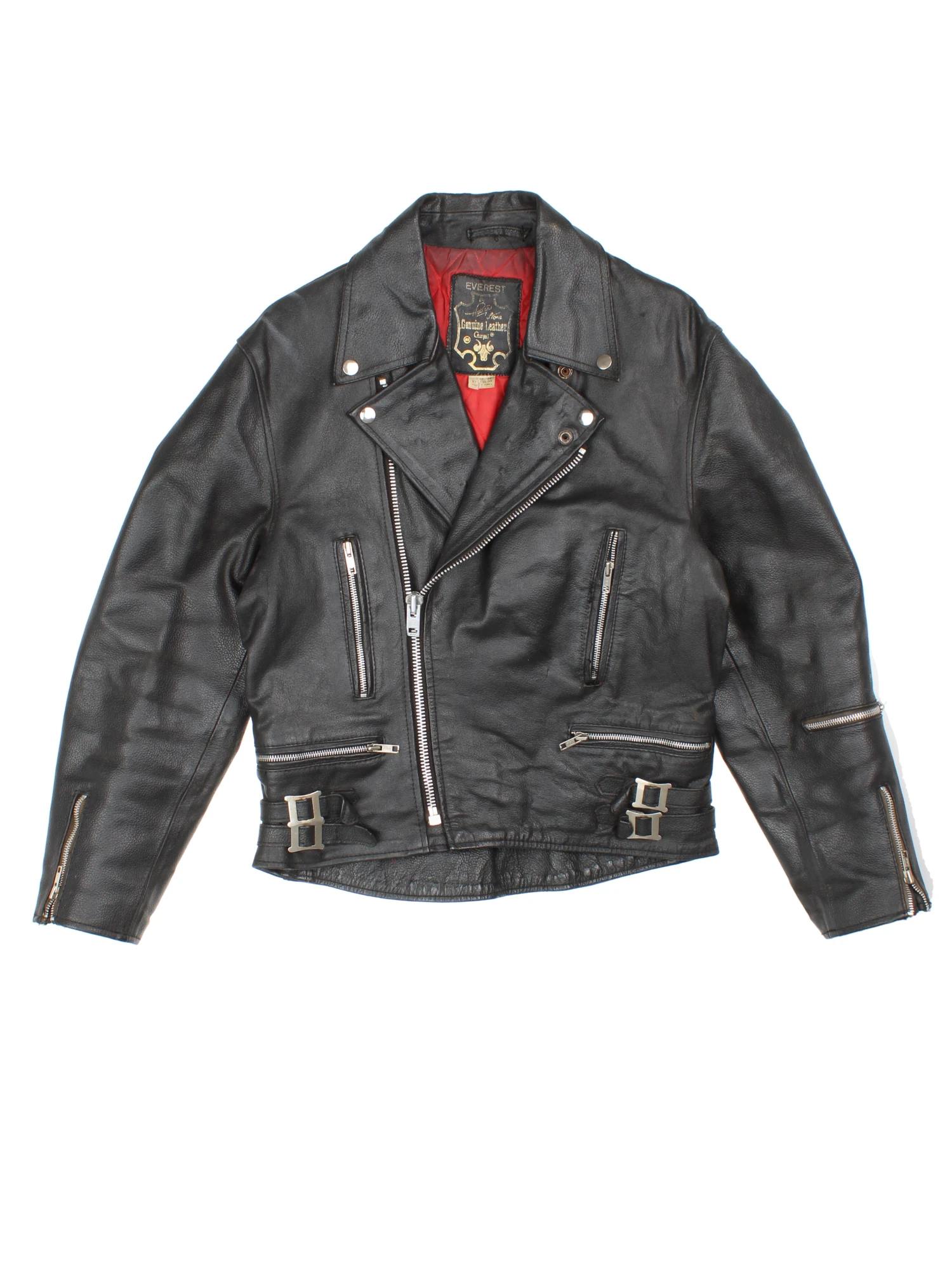 80s Campri Everest Leather Jacket Biker Black Buckles Zips Rare