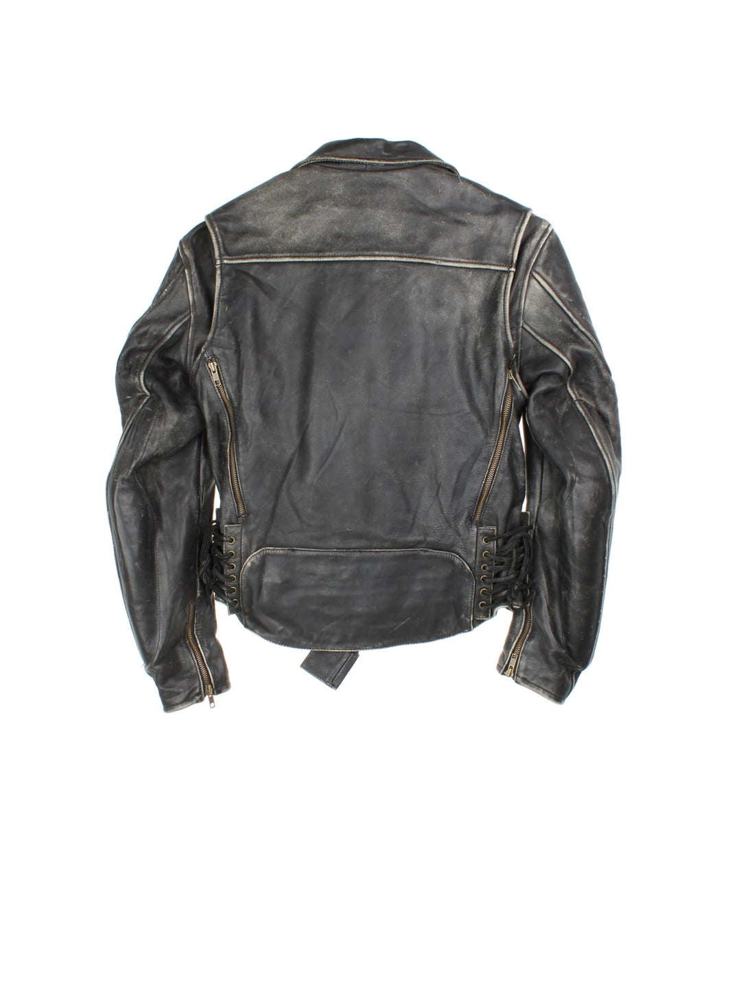 Vintage First Gear Hein Gericke Leather Biker Jacket in a black colourway. Full zip with multiple pockets, Thick padding in elbows and arms, lace up detail on the side with classic emblem on the sleeve.