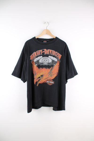 Harley-Davidson all black t-shirt with printed eagle / engine graphic on the front and back 