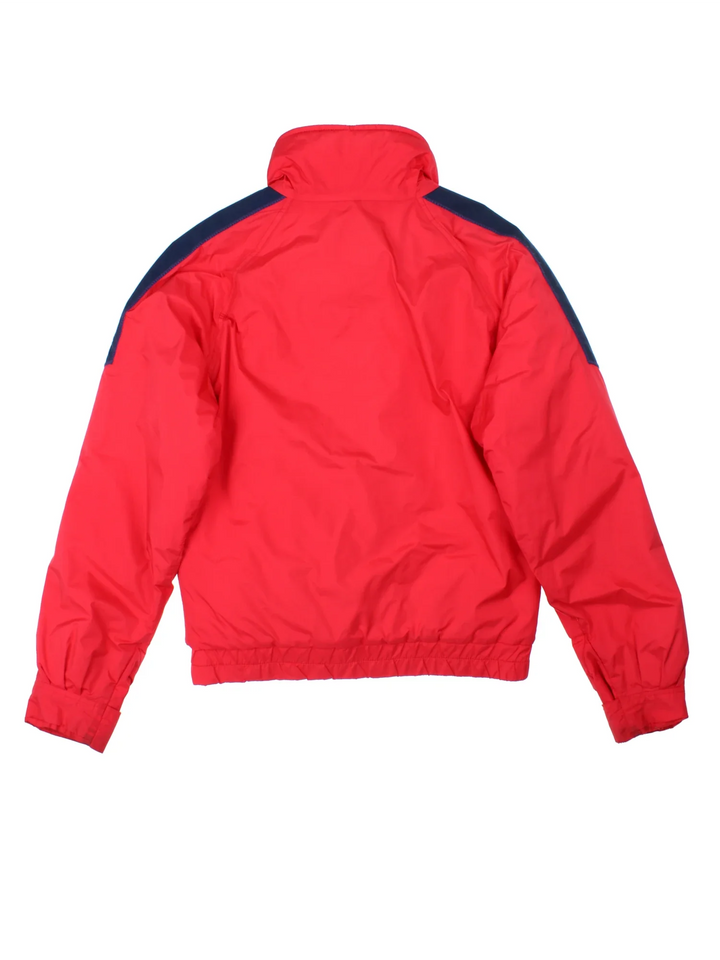 Vintage 90's The North Face Extreme Jacket in a red/blue colourway, zips up and has multiple pockets, insulated with a padded lining, and has the logo embroidered on the sleeve.