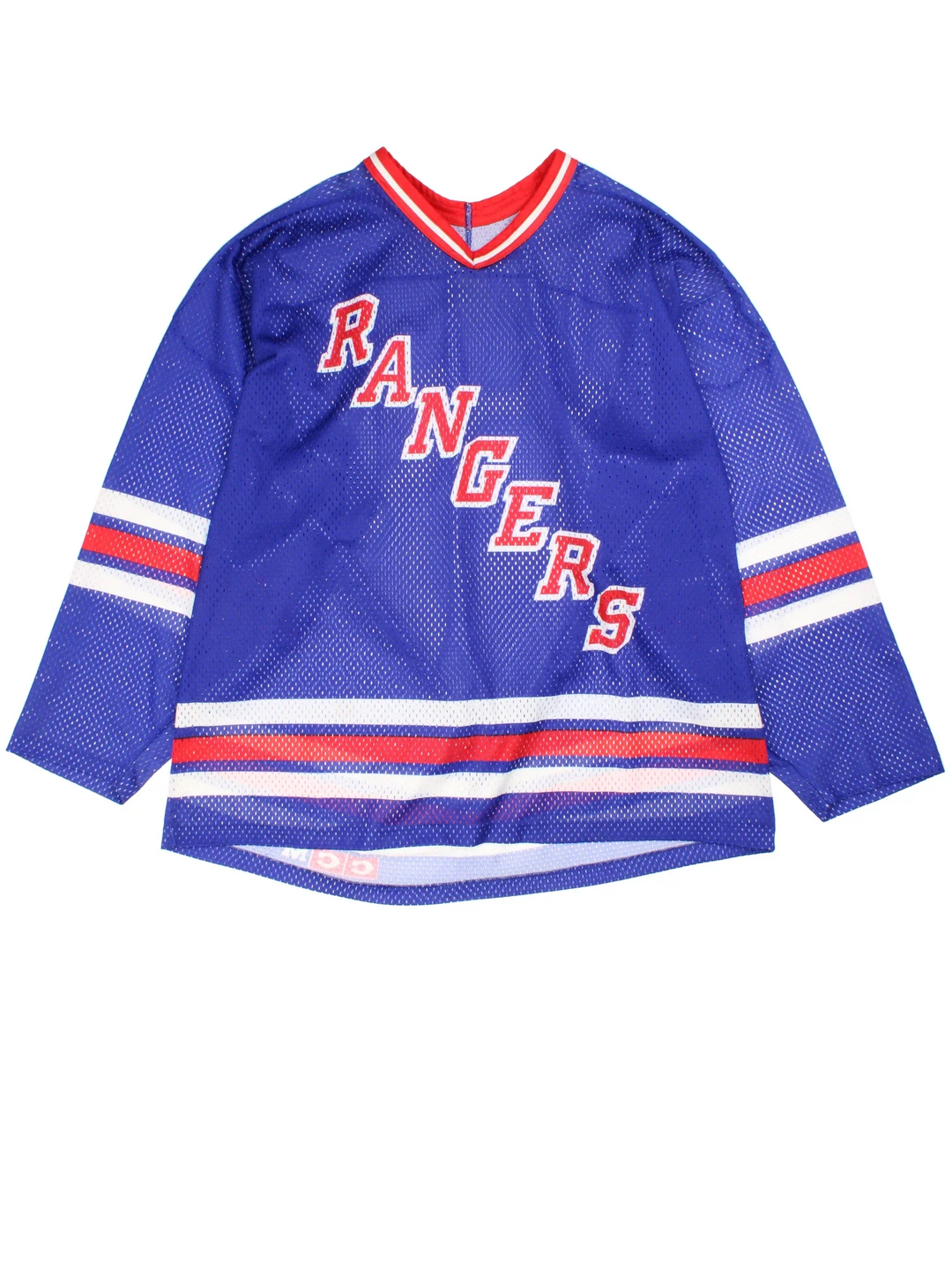 New York Rangers NHL Jersey in the blue/red team colourway, features V neckline, printed logos and badge on the front.