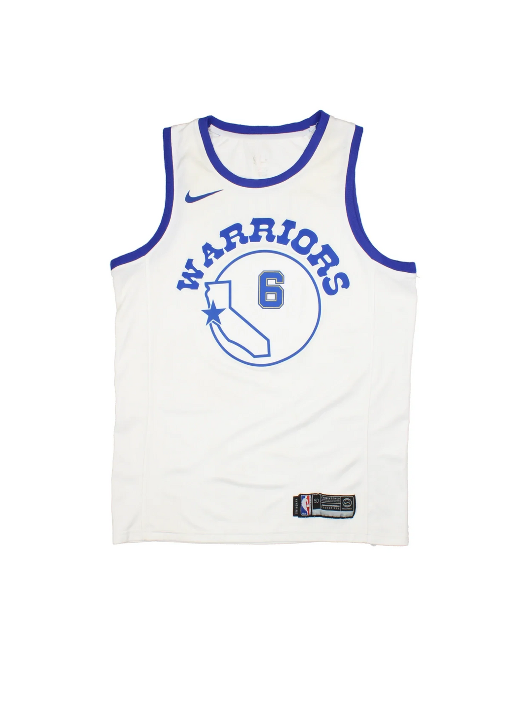 Golden State Warriors Nike NBA Jersey in the white colourway with blue trim, features logos and badge on the front and YOUNG #6 on the back.