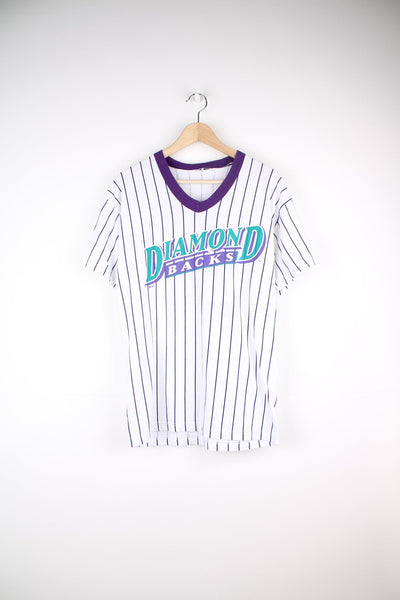 Vintage 1997 MLB Arizona Diamondbacks jersey T-Shirt in white, purple and green by Russell Athletic.