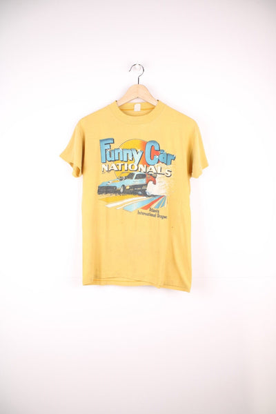 Vintage 1979 Atlanta International Dragway graphic T-Shirt in yellow. 