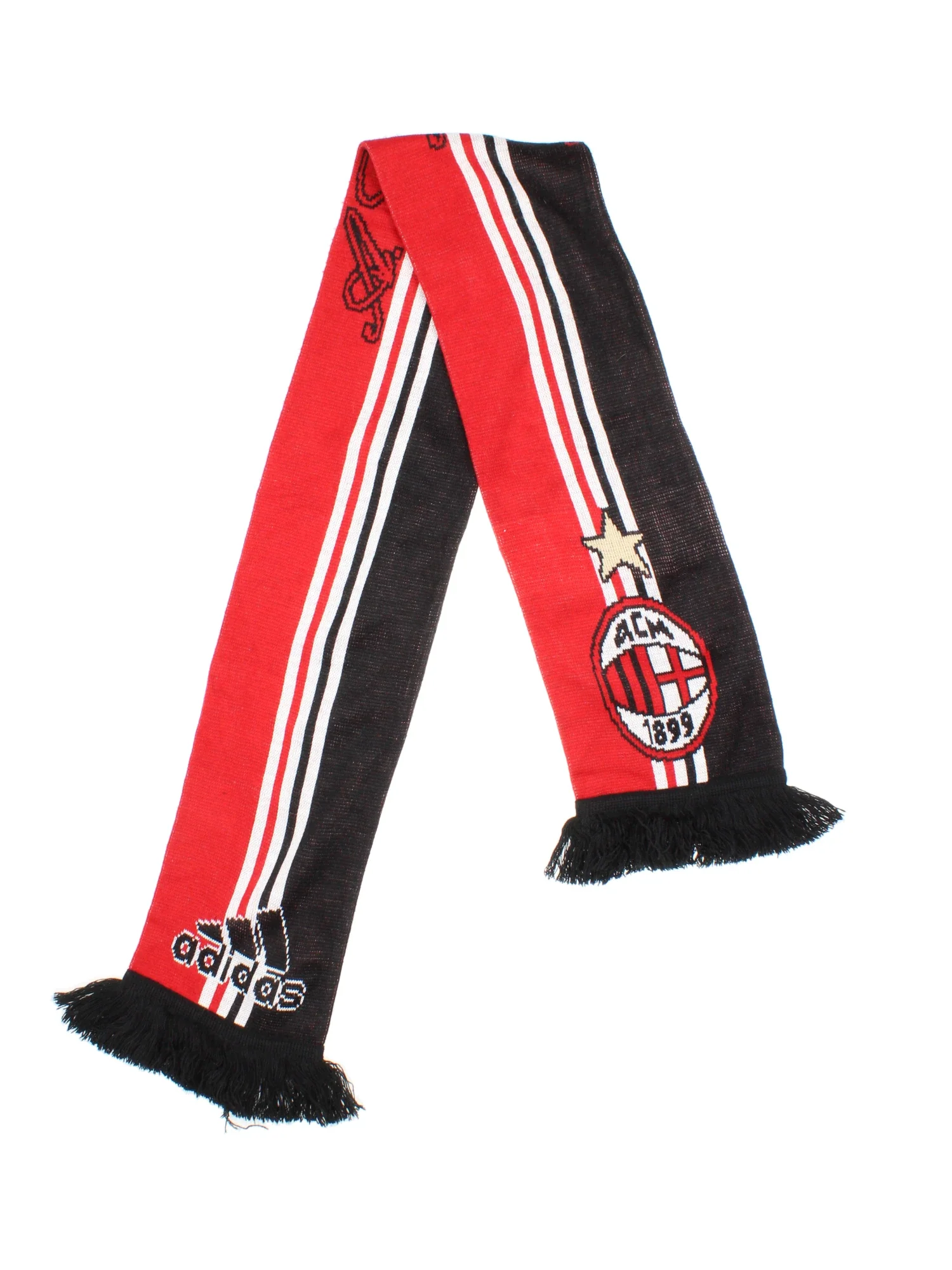 新品　AC Milan adidas スカーフ フリンジ付き 黒/赤 新品 AC Milan adidas スカーフ フリンジ付き 黒/赤 新品AC Milan