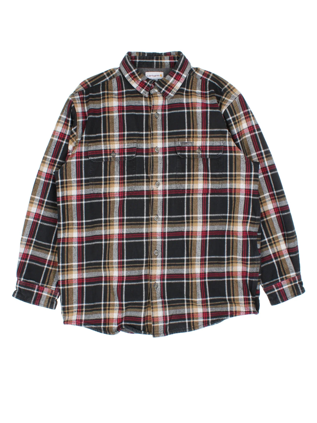 Carhartt Flannel Shirt in a black/grey/red colourway. Button up with front patch pockets and jersey lining.