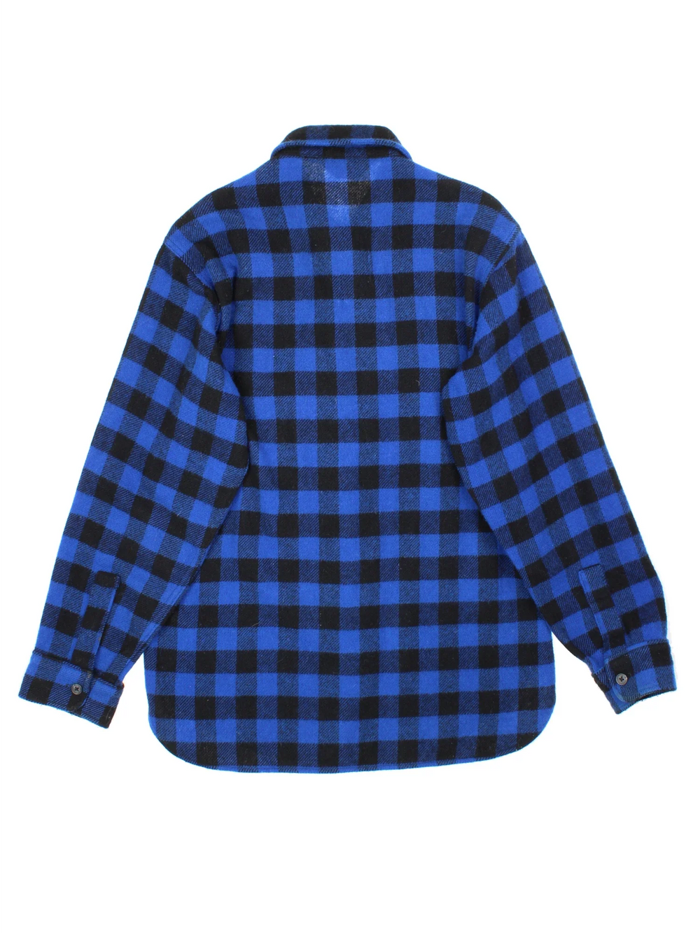 Woolrich Flannel Shirt in a blue and black check pattern colourway, buttons up with double chest pockets on the front.