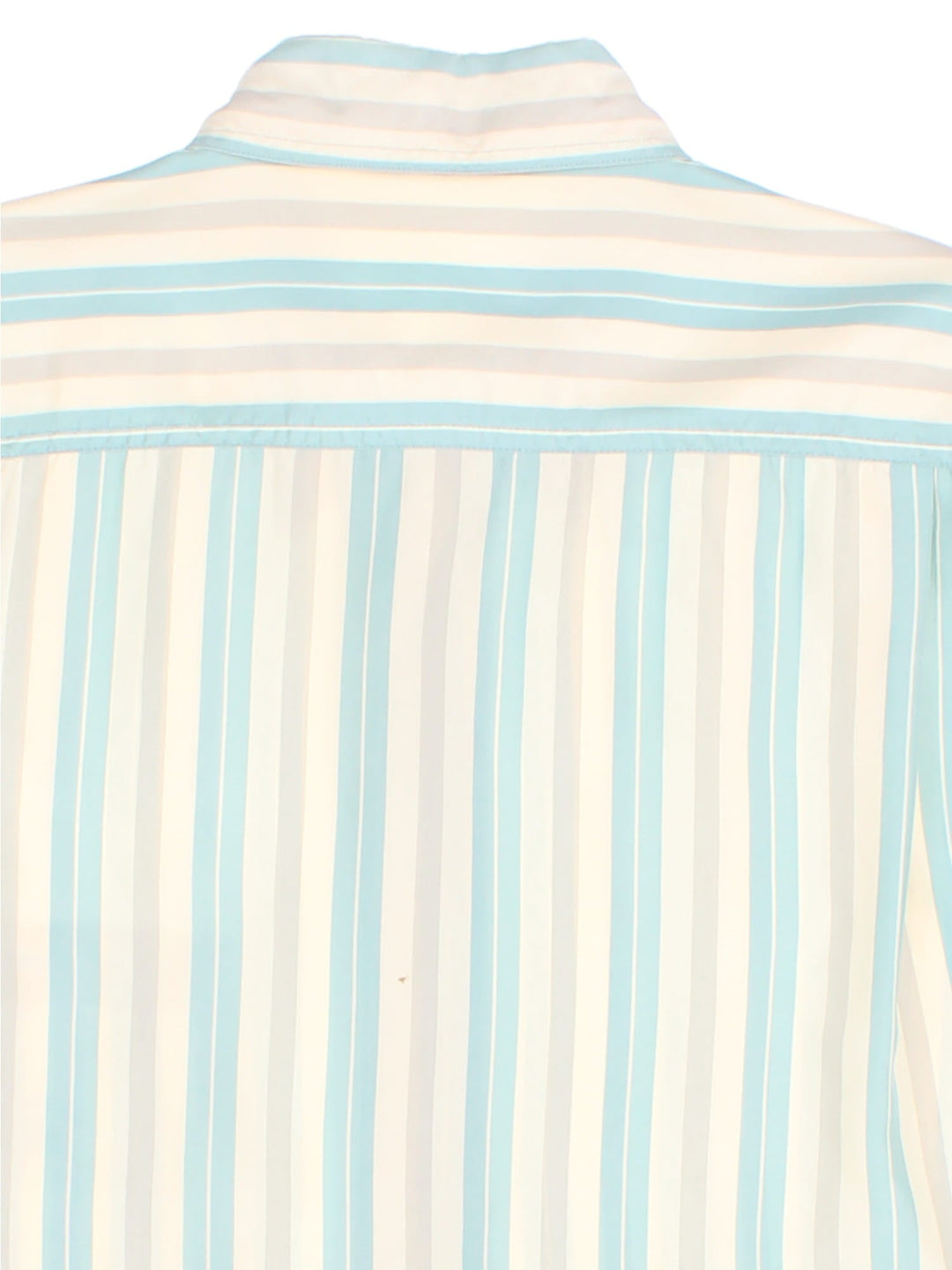 1990s Paul & Shark Shirt in a tan, grey and blue striped colourway. 100% silk with a patch pocket, and the Paul and Shark logo embroidered on the front.