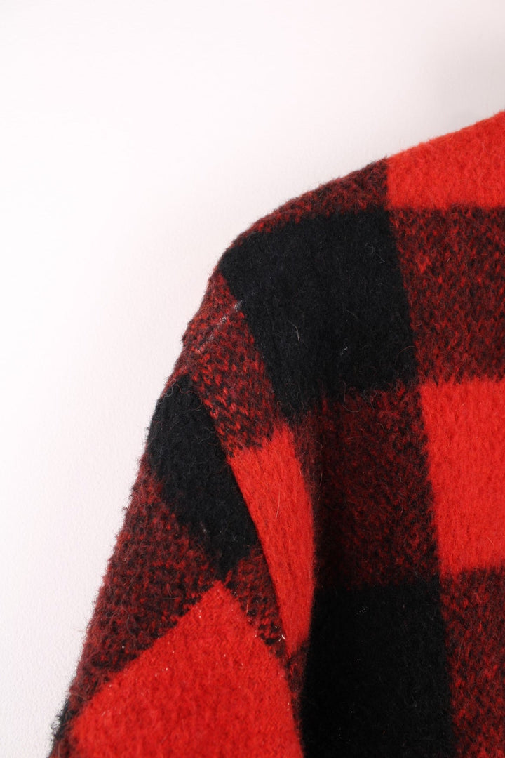 Vintage 80s Melton red and black checked button through CPO Jacket.