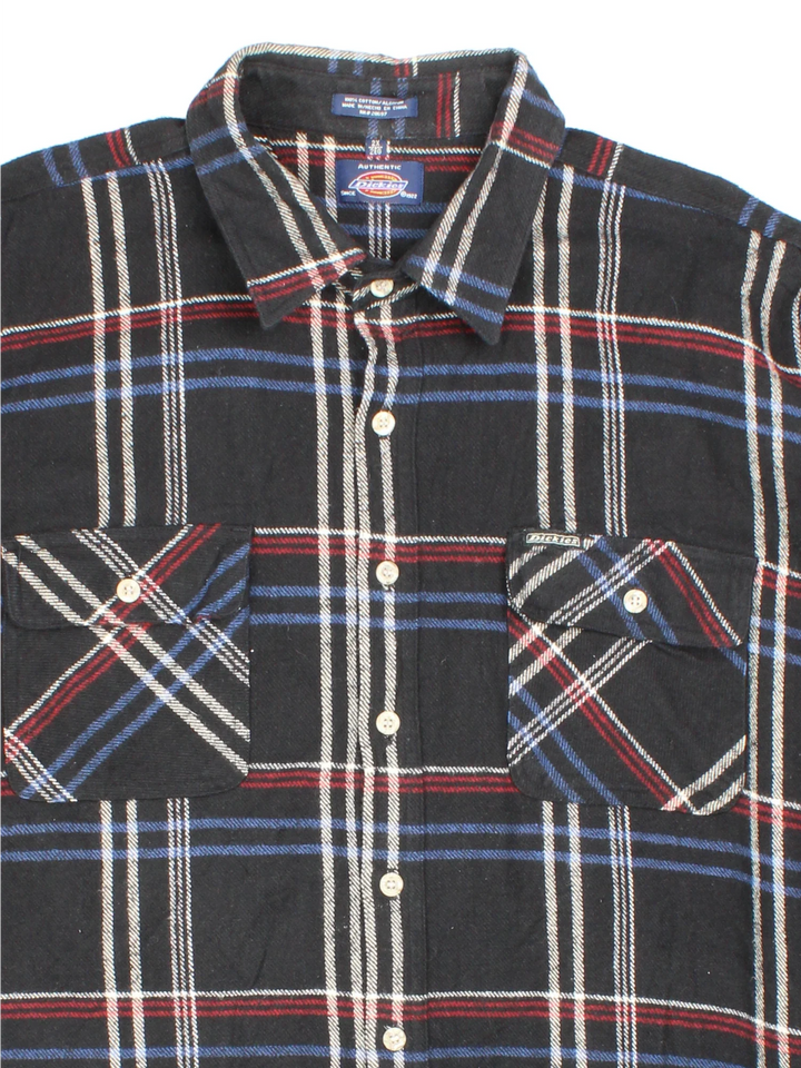 Vintage Dickies Flannel Shirt in a black colourway, button up and has double chest pockets with the logo embroidered on the front.