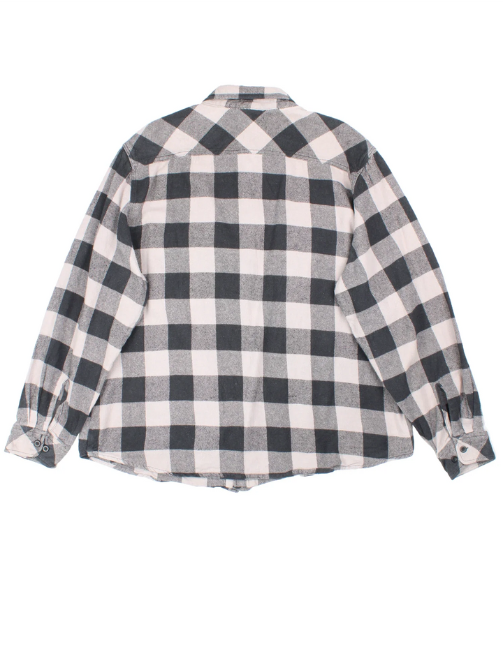 Vintage Dickies Flannel Shirt in a grey and black colourway, button up and has double chest pockets with the logo embroidered on the front.