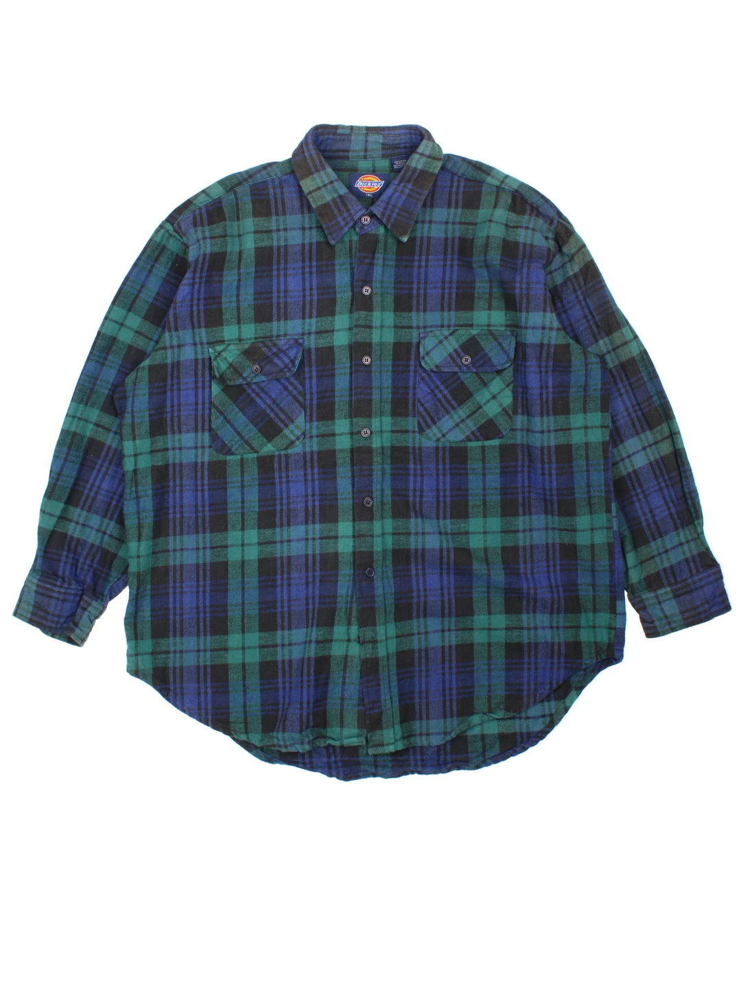 Dickies Flannel Shirt in a blue and green colourway, button up and has double chest pockets.