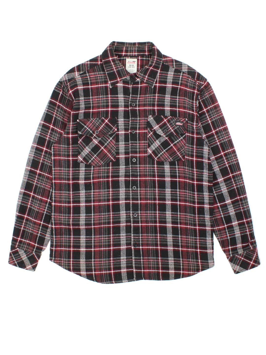 Dickies Flannel Shirt in a black, white and red colourway, button up and has double chest pockets with the logo embroidered on the front.