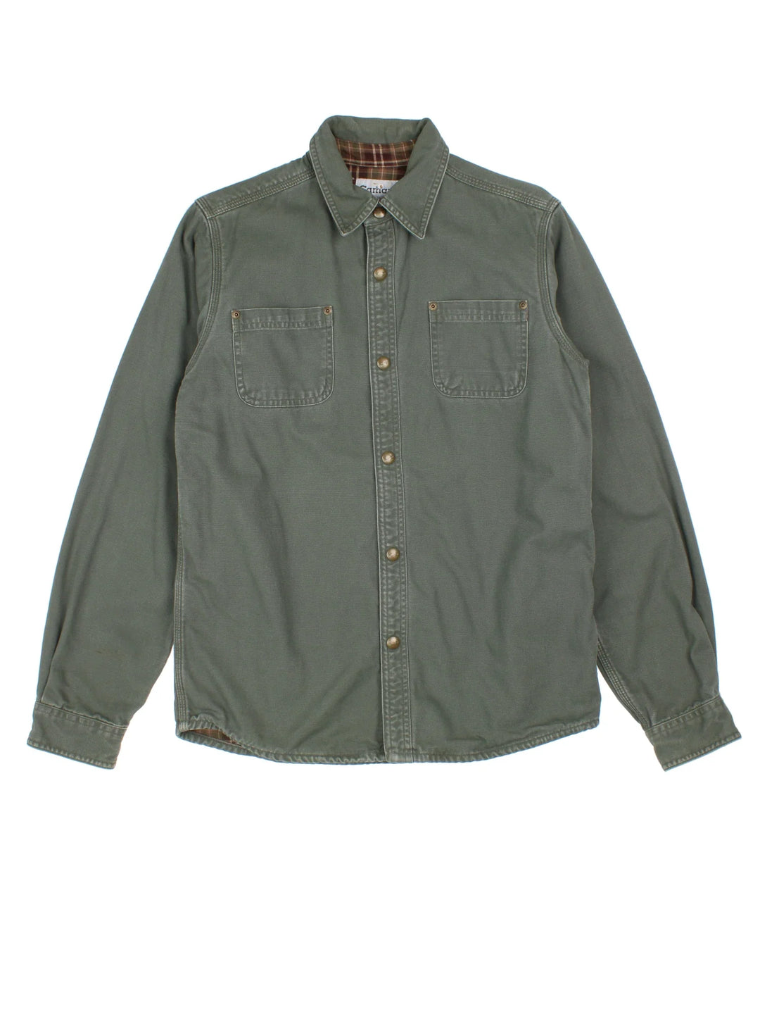 Carhartt Shirt in a green colourway, button up and has double chest pockets.