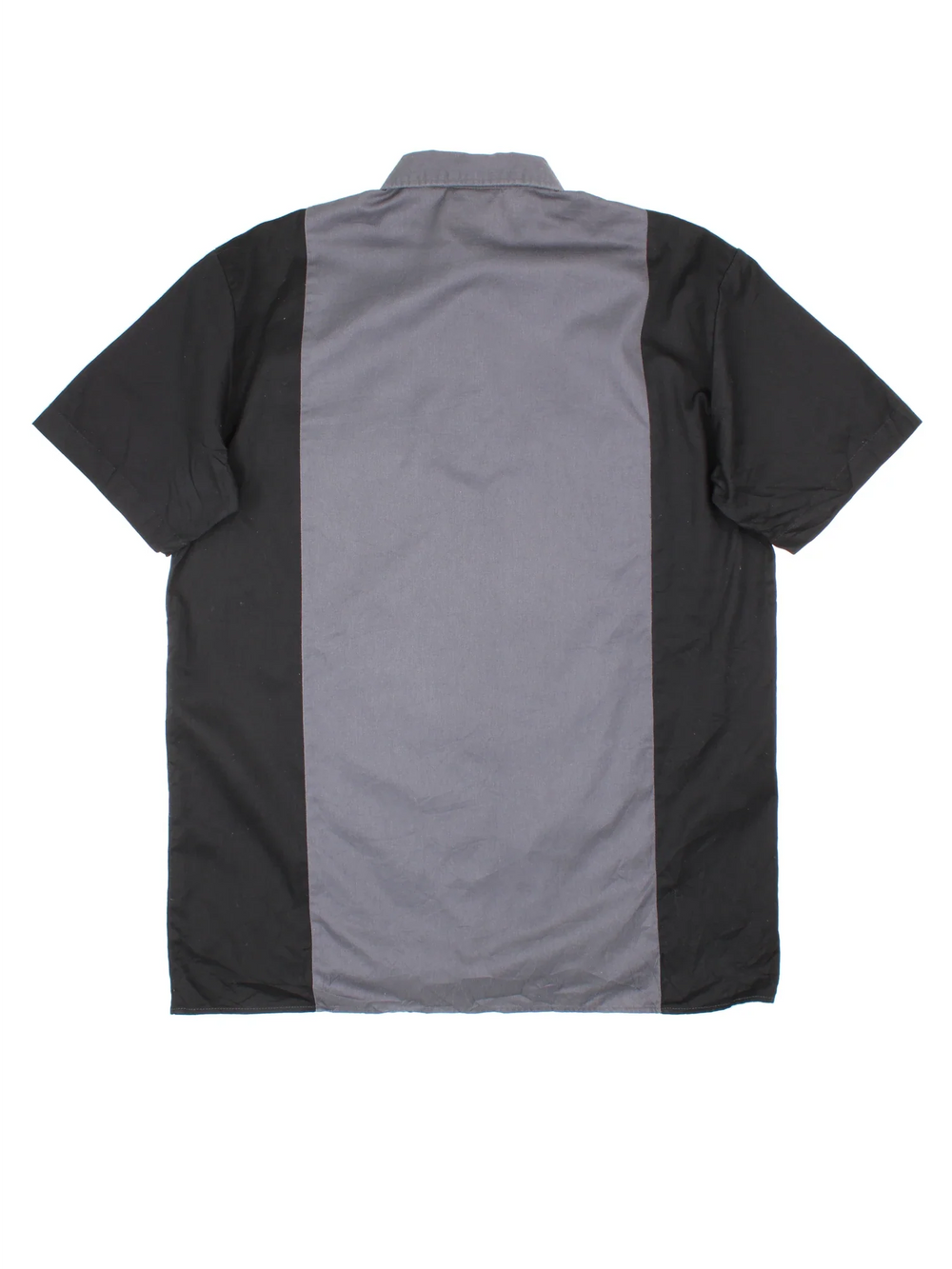 Dickies Two Tone Work Shirt in a grey and black colourway, button up and has double chest pockets with the logo embroidered by the hem.