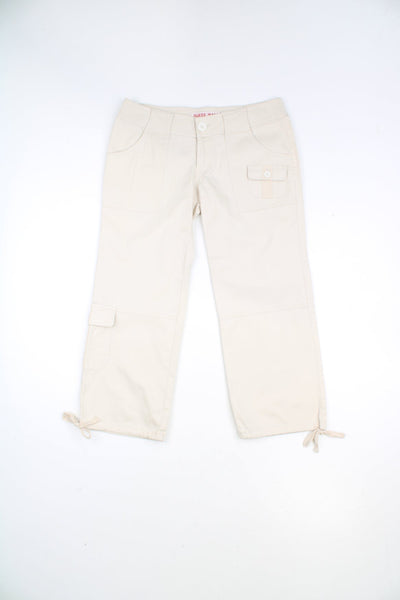 Vintage 2000's Guess cream 3/4 length cargo trousers with multiple pockets and drawstring cuffs