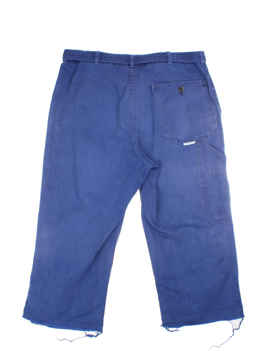 Vintage Kempel Workwear Cropped Trousers in blue colourway. Zip button fastening, with belt and multiple pockets.