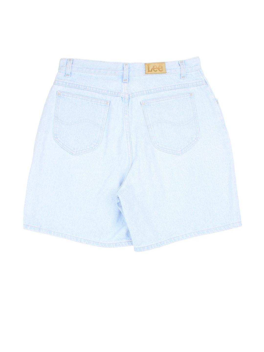 Vintage Lee Denim Shorts in blue colourway with multiple pockets and leather logo embroidered on the back.