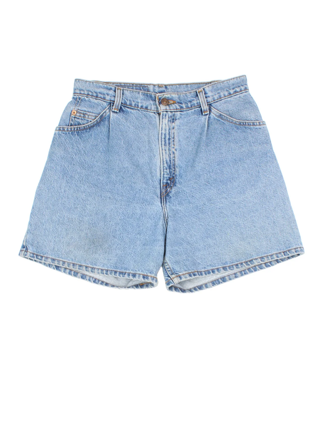 Vintage Levi Strauss Denim Shorts in blue colourway with multiple pockets and leather logo embroidered on the back.