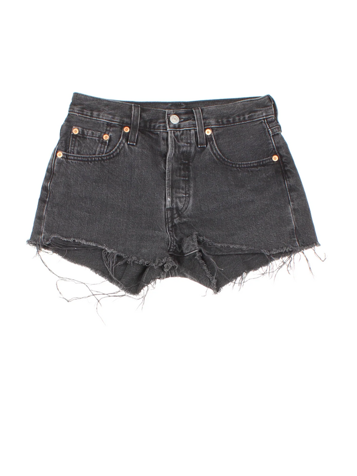 Vintage Levi Strauss Cut Off Denim Shorts in black colourway with multiple pockets and the logo embroidered on the back.