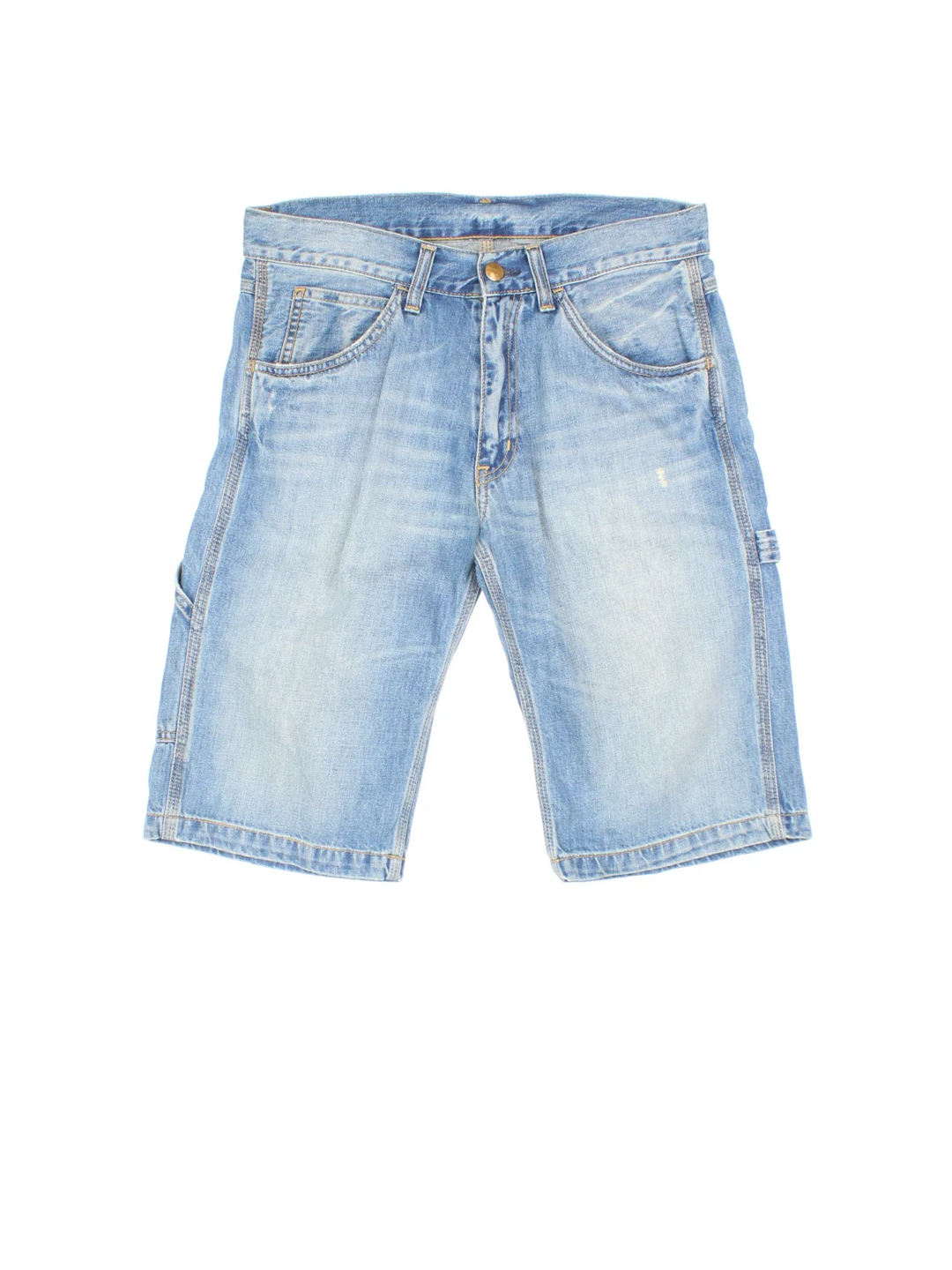 Vintage Carhartt Carpenter Shorts in blue colourway with multiple pockets and the logo embroidered on the back.