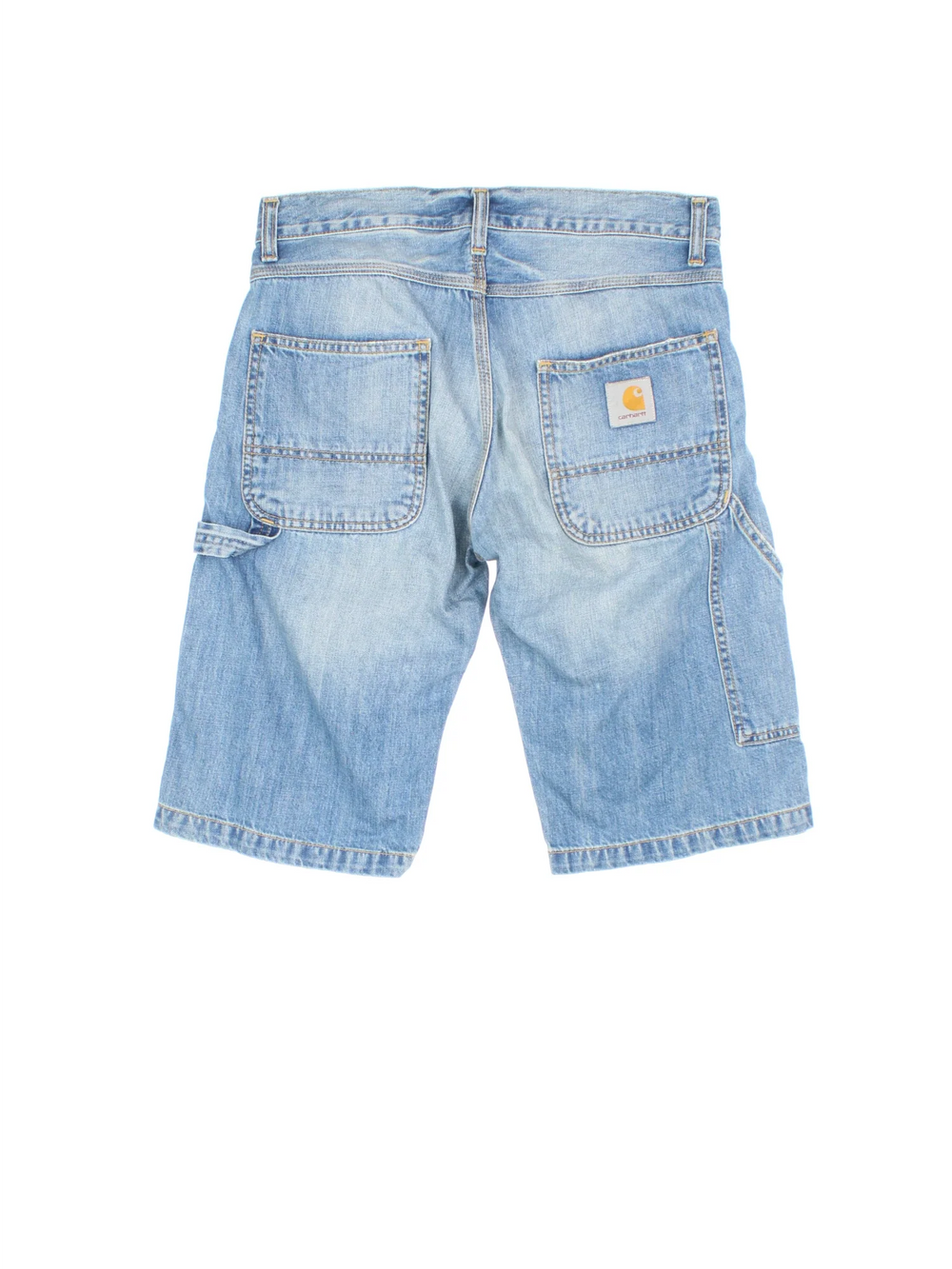 Vintage Carhartt Carpenter Shorts in blue colourway with multiple pockets and the logo embroidered on the back.