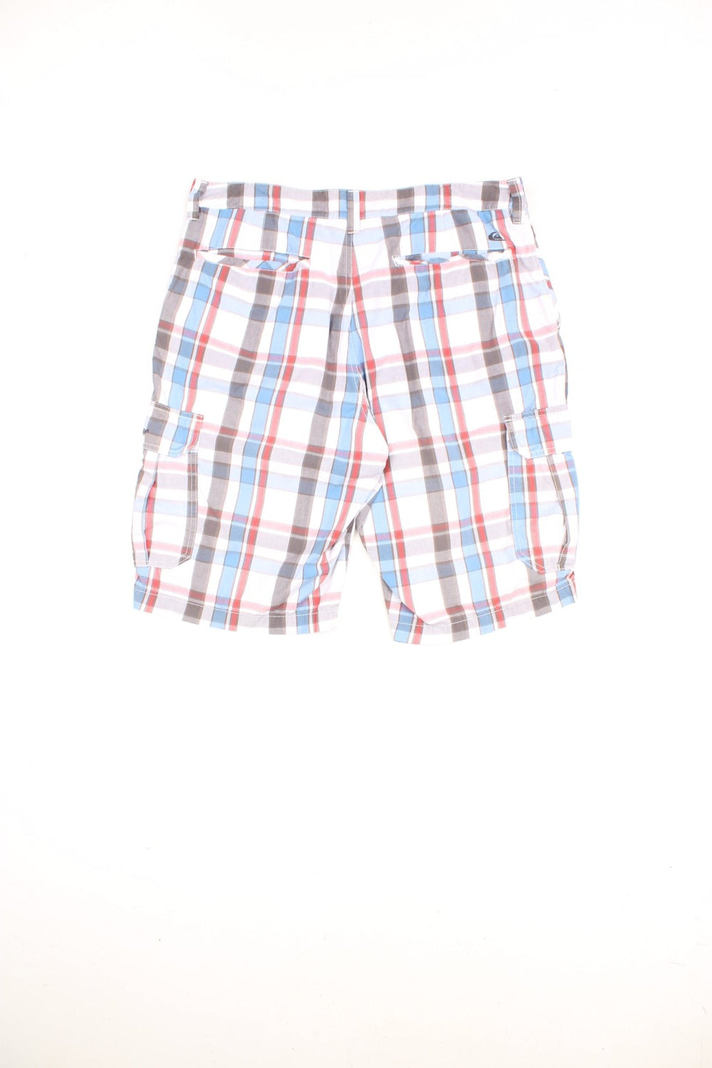 Quiksilver Shorts in a white, blue and red checkered colourway, has multiple pockets, and the logo embroidered on the front and back.